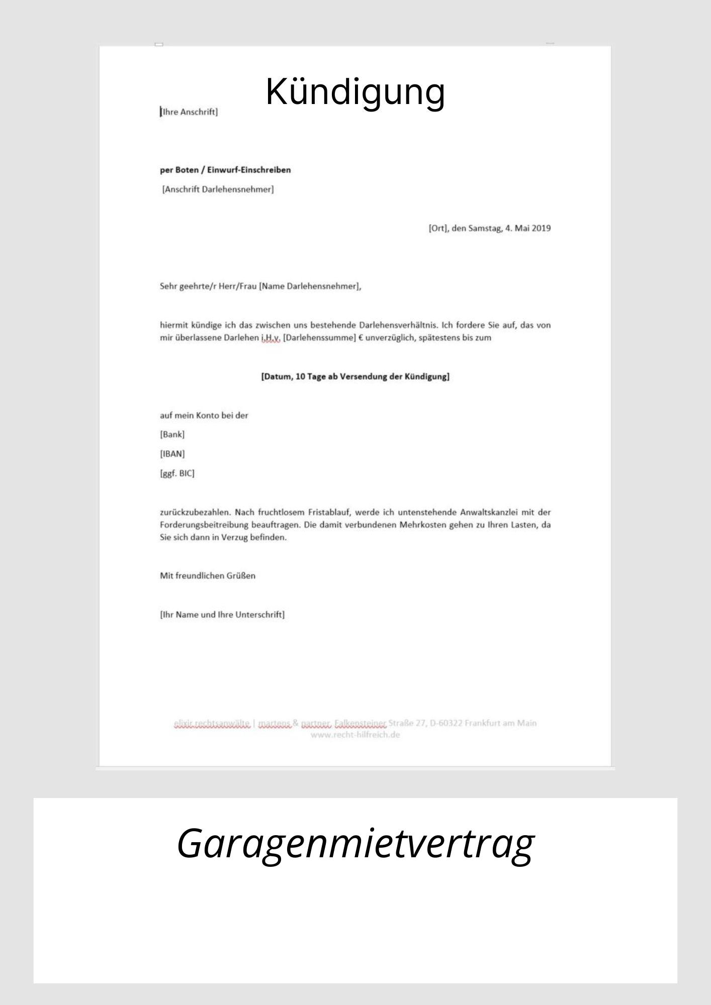 Kündigung Garagenmietvertrag